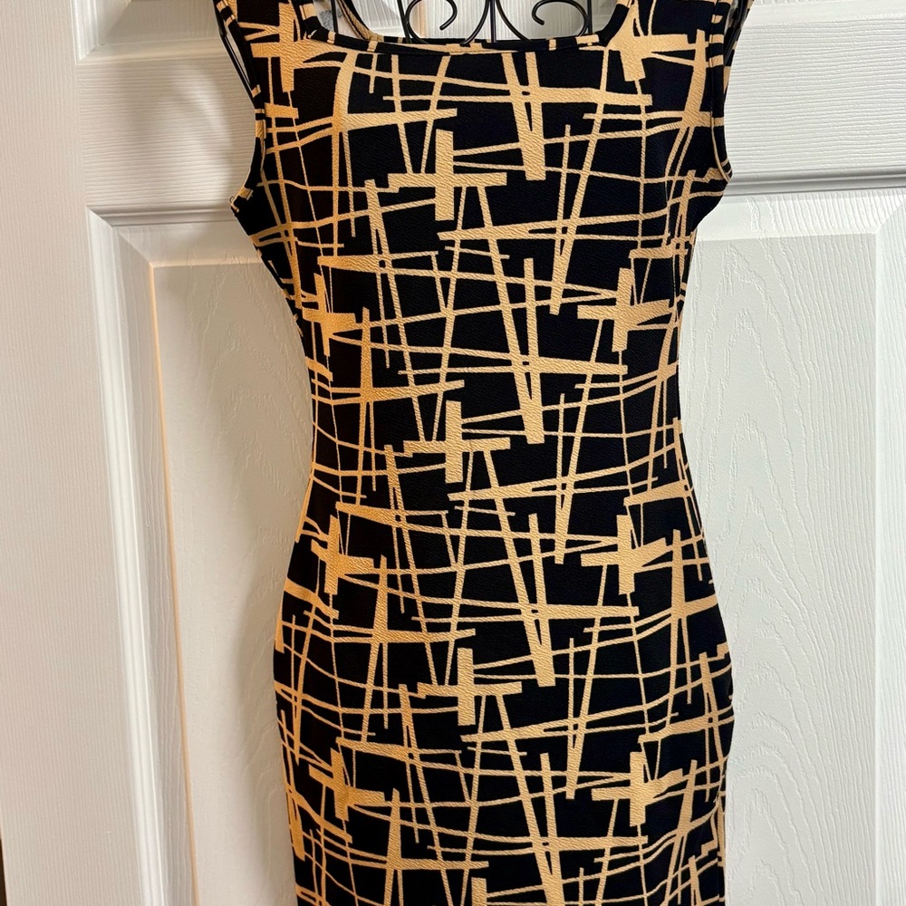 SHEIN Black and Tan Abstract Midi Dress